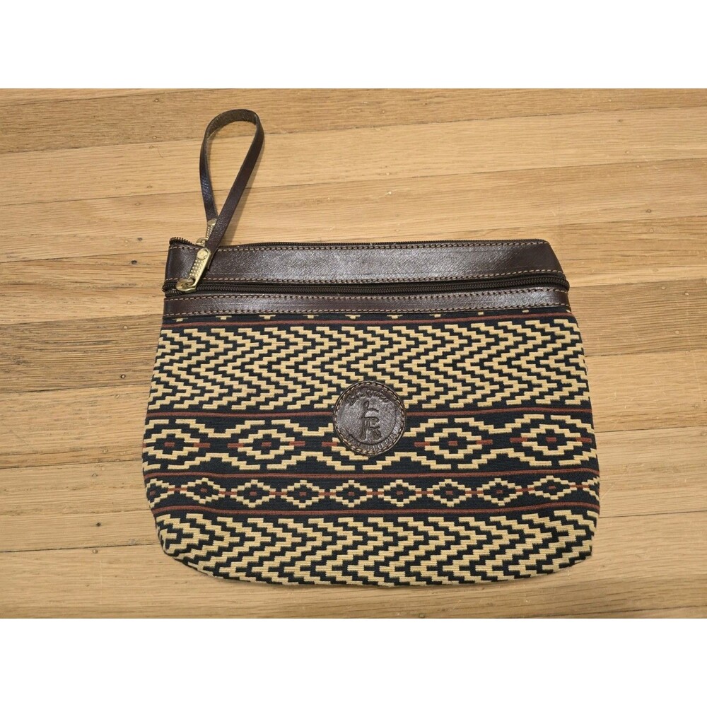 El Rodeo Talabarteria Leather & Cloth Clutch Handbag 11x9inch Aztec Pattern
